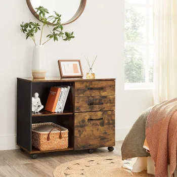 Dulap de birou pentru dosare, Vasagle, cu roti, compartiment A4 si letter, 80x40x66 cm, PAL, maro imagine