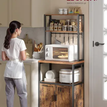 Dulap de bucatarie Coffee Bar, Vasagle, cu priza integrata, 60x40x170 cm, PAL/otel, gri carbune imagine