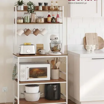 Dulap de bucatarie cu priza Vasagle, 80x40x170 cm, PAL/otel, alb imagine