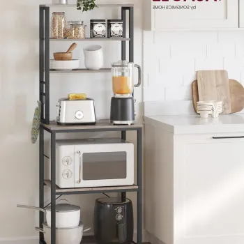 Dulap de bucatarie, Vasagle, 60x40x167 cm, PAL/otel, gri/negru imagine