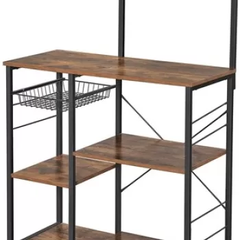 Dulap de bucatarie, Vasagle, 90 x 40 x 132 cm, fier/PAL, maro rustic imagine