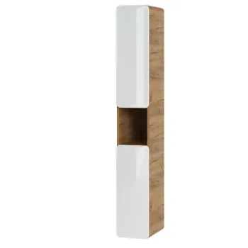 Dulap inalt cu usi, cu fixare pe perete, Aruba White, Comad, 25x39x170 cm, MDF/PAL laminat, alb lucios/stejar craft gold imagine