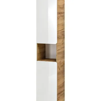 Dulap inalt cu usi, cu fixare pe perete, Aruba White, Comad, 35x32x170 cm, MDF/PAL laminat, alb lucios/stejar craft gold imagine