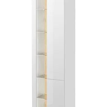 Dulap inalt cu usi, cu fixare pe perete, Bahama White, Comad, 45x33x170 cm, MDF/PAL laminat, alb/stejar wotan imagine