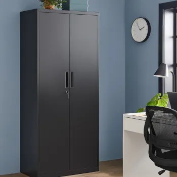 Dulap metalic birou, Songmics, 4 rafturi, cu incuietoare, 80x40x180 cm, otel, negru imagine