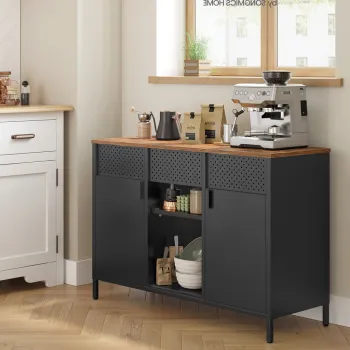 Dulap metalic multifunctional cu 2 usi, Songmics, rafturi reglabile, 110x40x76 cm, otel, maro/negru imagine