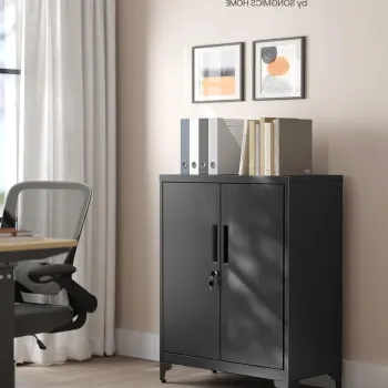 Dulap metalic pentru birou, Songmics, 80x40x90 cm, otel, negru imagine