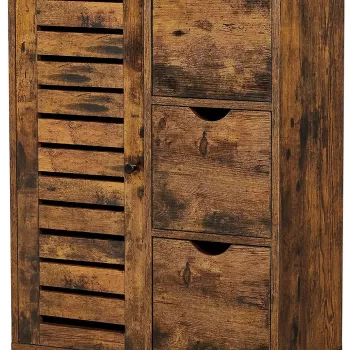 Dulap pentru baie cu 3 sertare si 1 usa Vasagle, 60 x 30 x 80 cm, PAL, maro rustic imagine