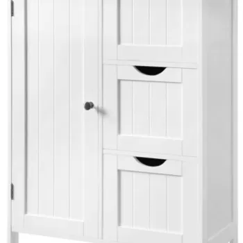 Dulap pentru baie cu 3 sertare si 1 usa, Vasagle, 60 x 30 x 81 cm, MDF, alb imagine