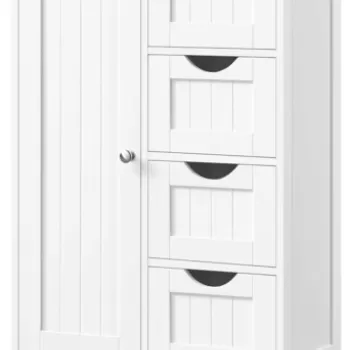 Dulap pentru baie cu 4 sertare si 1 usa, Vasagle, 55 x 30 x 81 cm, MDF, alb imagine