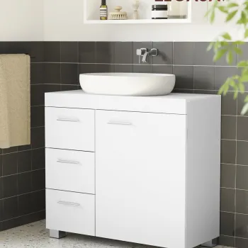 Dulap pentru baie / masca de lavoar, Vasagle, 70x30x64 cm, MDF/PAL, alb cloud imagine