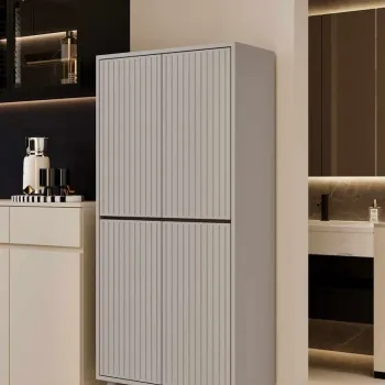 Dulap pentru bucatarie, Hanah Home, Capella, 69x158x32 cm, MDF LAMINAT, Gri deschis imagine