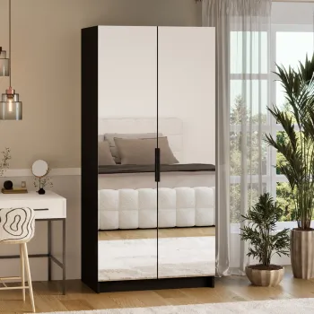 Dulap pentru haine cu oglinda ELTAP, BM2-SZA100, Mirtillo, 100x60x216 cm, PAL laminat, negru imagine