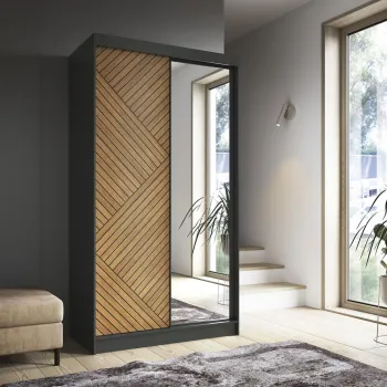 Dulap pentru haine cu oglinda ELTAP, Marrphy II, 120x60x220 cm, MDF/ABS, negru/maro imagine