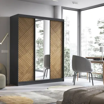 Dulap pentru haine cu oglinda ELTAP, Marrphy III, 180x60x220 cm, MDF/ABS, negru/maro imagine