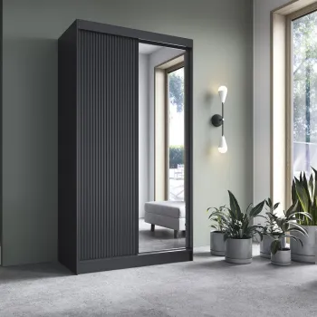 Dulap pentru haine cu oglinda ELTAP, Prescco II, 120x60x220 cm, MDF/ABS, negru imagine