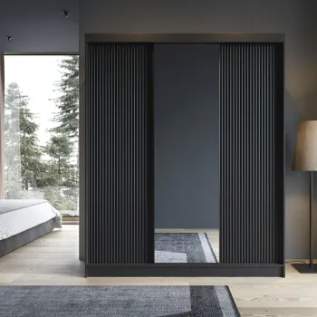 Dulap pentru haine cu oglinda ELTAP, Prescco III, 180x60x220 cm, MDF/ABS, negru imagine