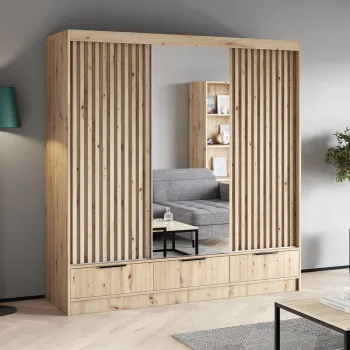 Dulap pentru haine cu oglinda ELTAP, Voodi III, 180x60x204 cm, PAL, stejar imagine