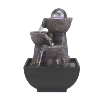 Fantana decorativa cu iluminare interior LED Zen, Beper, 13x13x18 cm, negru/maro imagine