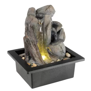 Fantana decorativa cu iluminare LED interior/exterior, Musa, Lumineo, 18.8 x 21.5 x 24 cm, IP44, polirasina, alb/gri imagine
