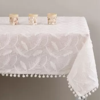 Fata de masa Lovely Feather, Ambition, 160x280 cm, poliester, alb imagine