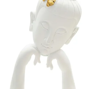 Figurina /sculptura decorativa  Buddha -B, Mauro Ferretti, 21.5x13x36 cm, polirasina, alb/auriu imagine