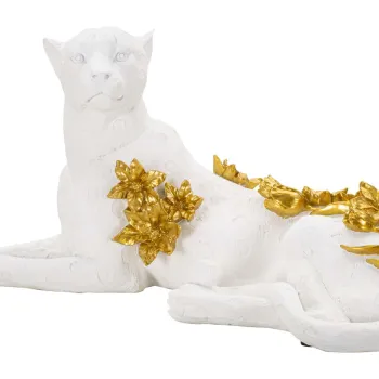 Figurina /sculptura decorativa  Leopard, Mauro Ferretti, 53x21.5x24 cm, polirasina, alb/auriu imagine