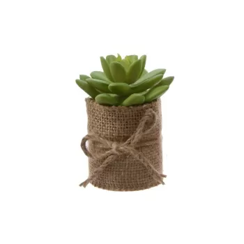 Floare artificiala in ghiveci Succulent v2, Decoris, 5 x 5 x 12 cm, plastic/iuta, verde imagine