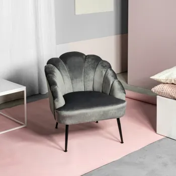 Fotoliu Ariel, Homla, 63x50x71 cm, otel/catifea din poliester, gri imagine