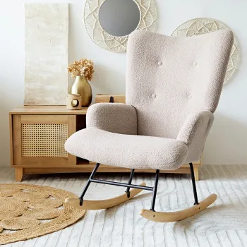 Fotoliu balansoar Moss Teddy Boucle, Homla, 76x64x93.5 cm, metal/poliester, bej imagine