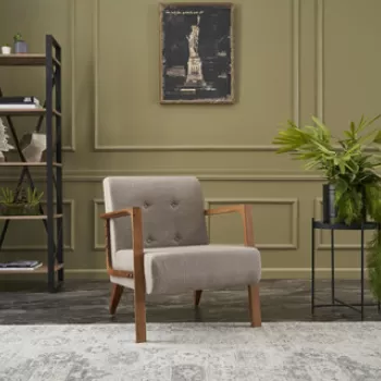 Fotoliu, Balcab Home, 825BLC2705, Lemn de fag, Crem imagine