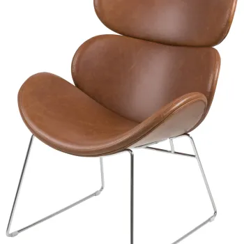 Fotoliu Cazar, Actona, 69x78.5x90.5 cm, piele ecologica/otel, brandy/crom imagine