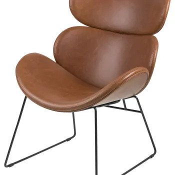 Fotoliu Cazar, Actona, 69x78.5x90.5 cm, piele ecologica/otel, brandy/negru imagine