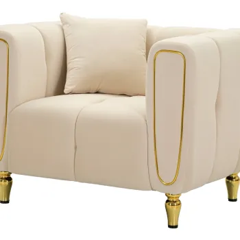 Fotoliu cu perna decorativa Alma, Mauro Ferretti, 81x97x71 cm, eucalipt/pin/catifea, crem/auriu imagine