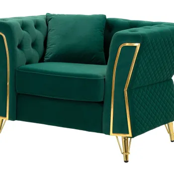 Fotoliu cu perna decorativa Emy, Mauro Ferretti, 104x83x76 cm, eucalipt/pin/catifea, verde/auriu imagine