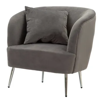 Fotoliu cu perna decorativa Silvery, Mauro Ferretti, 73x66x78 cm, lemn de pin/catifea, gri/argintiu imagine