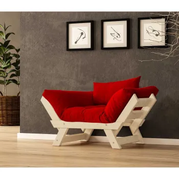 Fotoliu de gradina, Hanah Home, CPT8145-140, Natural/Rosu imagine