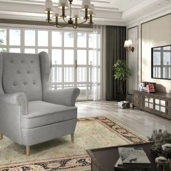 Fotoliu ELTAP, Aros, 72x60x100 cm, lemn/poliester, gri deschis imagine