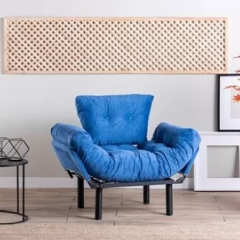 Fotoliu extensibil Nitta Single, Futon,135x70 cm,metal, albastru imagine