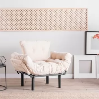 Fotoliu extensibil Nitta Single, Futon,135x70 cm,metal, crem imagine