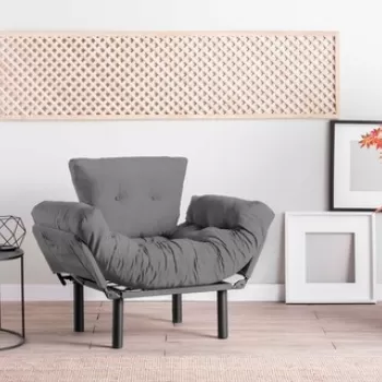 Fotoliu extensibil Nitta Single, Futon,135x70 cm,metal, gri imagine