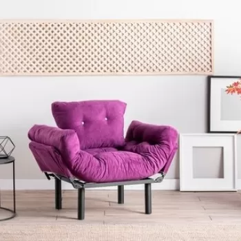 Fotoliu extensibil Nitta Single, Futon,135x70 cm,metal, mov imagine