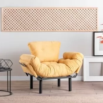 Fotoliu extensibil Nitta Single, Futon,135x70 cm,metal, mustar imagine