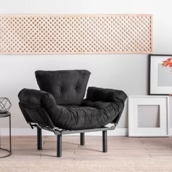 Fotoliu extensibil Nitta Single, Futon,135x70 cm,metal, negru imagine