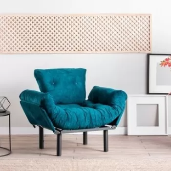 Fotoliu extensibil Nitta Single, Futon,135x70 cm,metal, verde petrol imagine