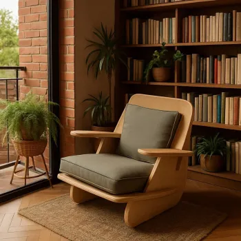 Fotoliu, Hanah Home, Stylish, 55x60x55 cm, 100% BIRCH PLYWOOD, Lemn natural / Kaki imagine