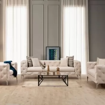 Fotoliu, Hilena, 569HLN1124, Lemn de fag / PAL, Ecru imagine