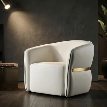 Fotoliu, Mauro Ferretti, Minsk, 86x82x80 cm, lemn de pin/piele ecologica, alb/auriu imagine