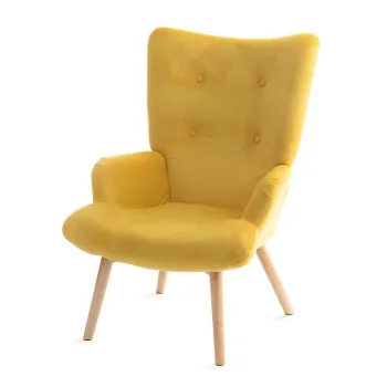 Fotoliu Moss, Homla, 70x55x95 cm, lemn/catifea din poliester, galben/natur imagine