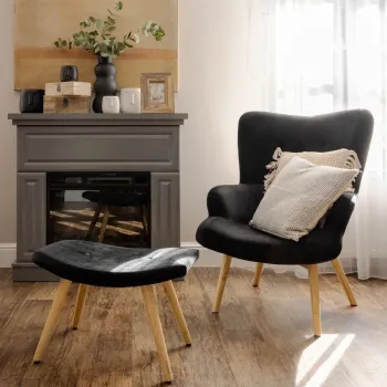 Fotoliu Moss, Homla, 70x55x95 cm, lemn/catifea din poliester, negru/natur imagine